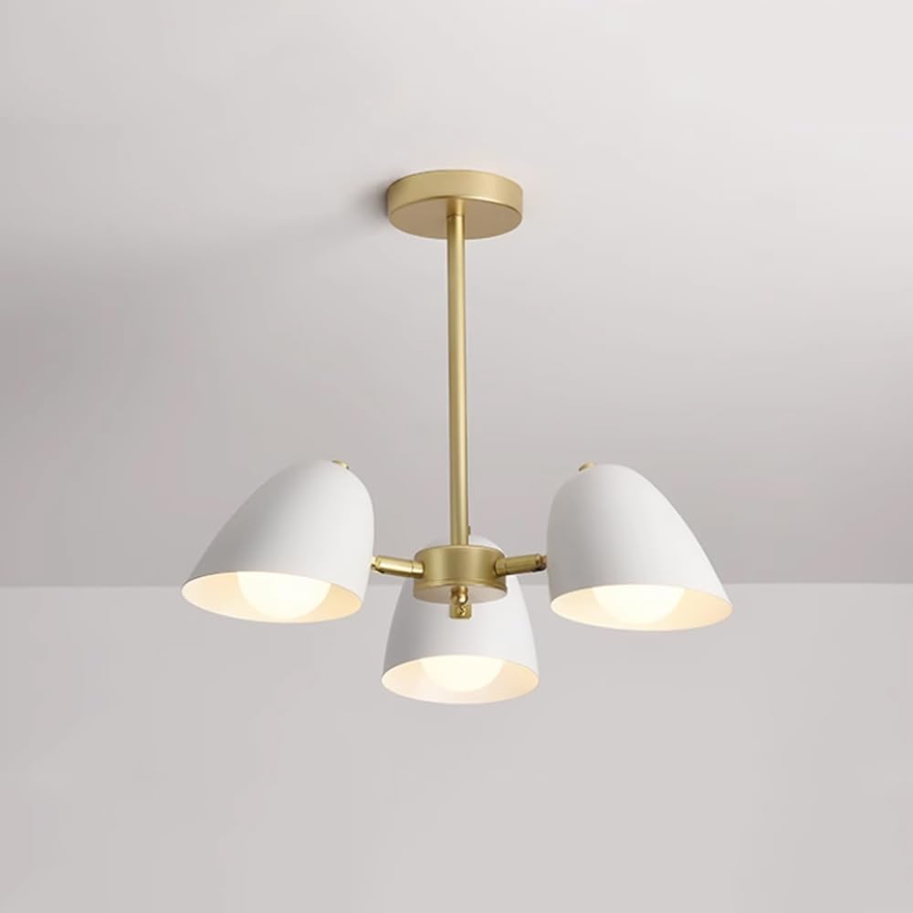 Suspension à 3 lampes lustre plafonnier métal blanc doré vintage pour salon et cuisine