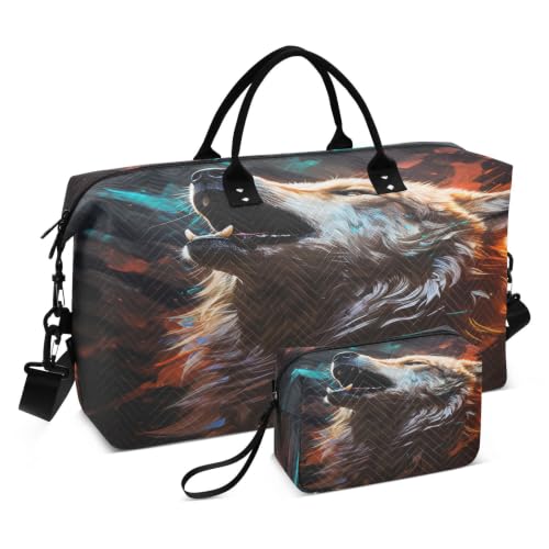 Sac de voyage loup cool pour week-end avec trousse de toilette imperméable grand format