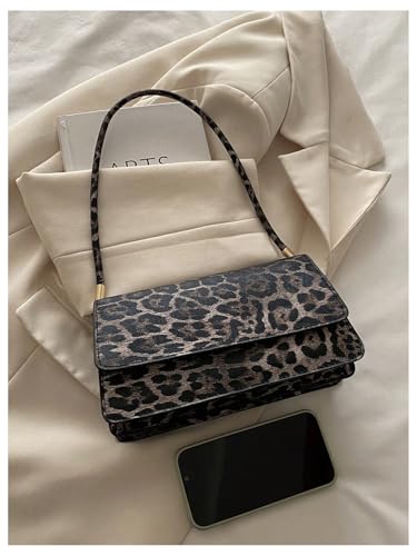 Women's Y2K Leopard Flap Underarm Bags Top Handle PU Leather Shoulder Handbags Purse3