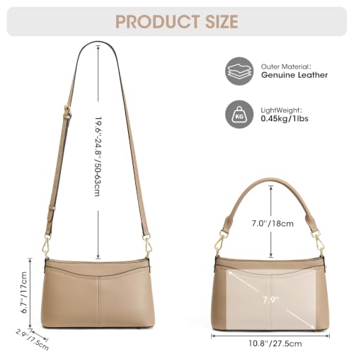 Image of Kattee Genuine Leather Crossbody Bags for Women Small Shoulder Purse Handbags with 2 Detachable Straps 6 Card Slots