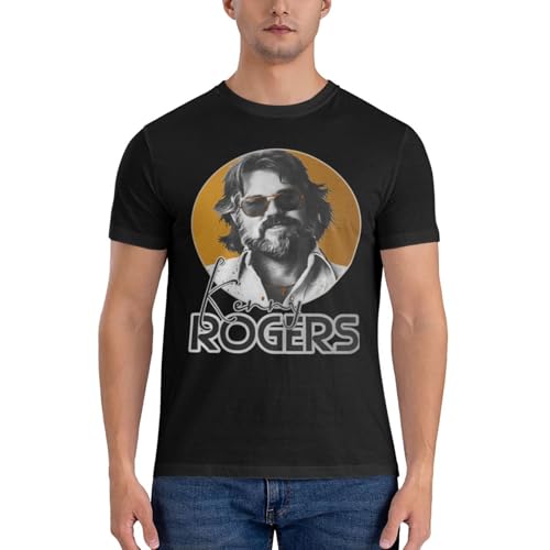 Kenny Music Rogers Shirt Men's Cotton Fashion Casual Short Sleeve T-Shirt Trend Cool Custom T-Shirt Top Black X-Large