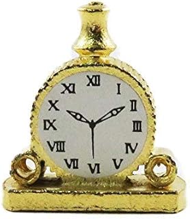 Melody Jane Dollhouse Gold Double Scroll Mantle Clock Miniature 1:12 Ornament Accessory