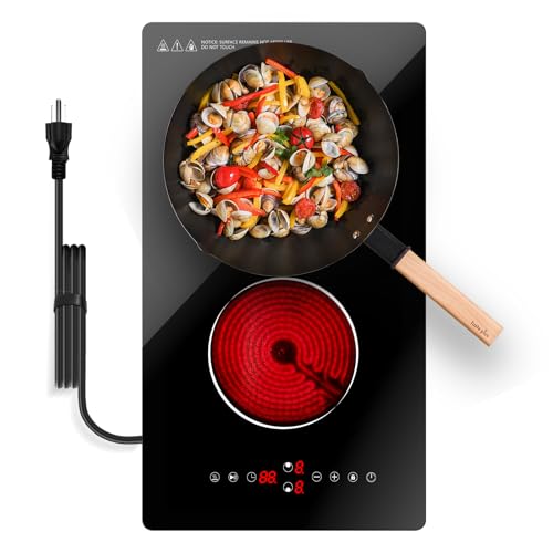 Borrallio Placa Vitrocerámica 2 Fuegos, 3000W Cocina Eléctrica Doble con Control Táctil, 9 Niveles, Temporizador, Bloqueo Infantil, Compatible con Todo Tipo de Ollas, Encastrable y Sobremesa, 220V