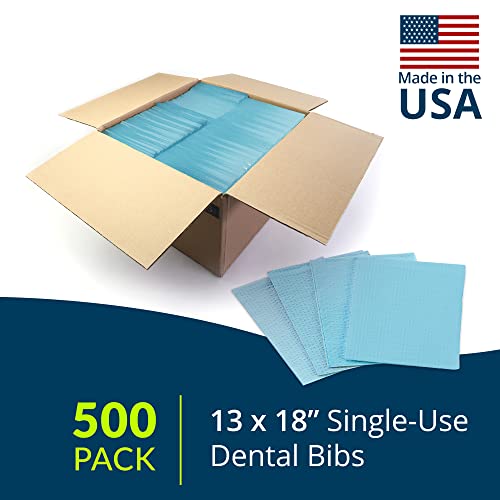 Tidi Choice Bibs/Towels, Blue 13" X 18" (Pack Of 500) - Waffle Embossed - 2-Ply Tissue - Poly Back Dental Bib To Prevent Leak Through - Dental Consumables (917463) #TOP1
