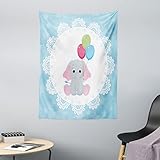 ABAKUHAUS Elephant Nursery Wandteppich & Tagesdecke, Luftballons Sterne, aus Weiches Mikrofaser Stoff Dreck abweichender Digitaldruck, 110 x 150 cm, Mehrfarbig