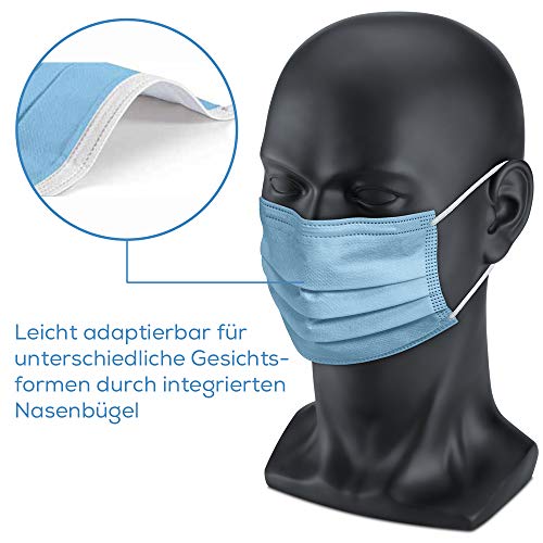 Beurer MM 15 OP-Maske Typ IIR, Made in EU, 3-lagige Medizinische Gesichtsmaske schützt Ihr Umfeld gegen Tröpfchen und Mikroorganismen, wärmeabsorbierend, 50 Stück