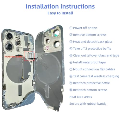 15 Pro Back Glass Replacement Kit with Plate & Flex Cable and All Parts, Blue Titanium, 6.1 Inch for iPhone 15Pro Back Cover Glass, with Repair Tools (Blue Titanium) by ZVB - Image 2