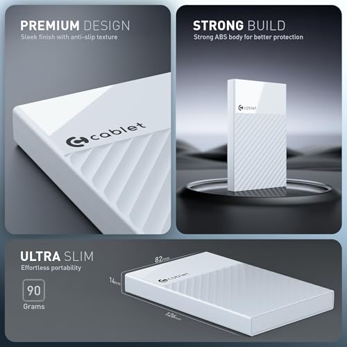 Image of Cablet 2.5 Inch SATA USB 3.0 HDD /SSD Portable External Enclosure for 7mm and 9.5mm, Tool-Free Design, Supports UASP Max 6TB (HD2577-U3-WH)