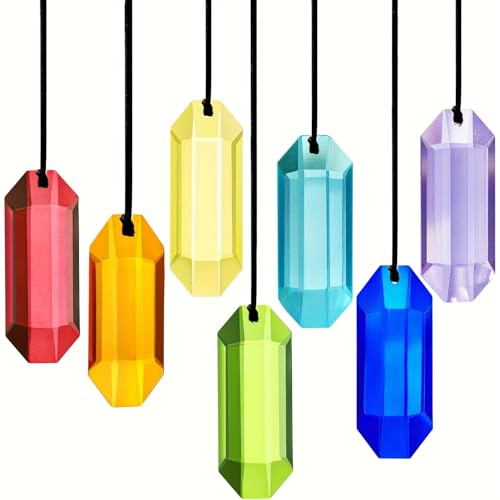 Image of 7 Pack Crystal Prisms Sun Catchers for Window Hanging Decor Garden Wind Chimes Rainbow Photography Props Christmas Tree Handmade Prism Garden DIY(7 Colors Mixed Pack)