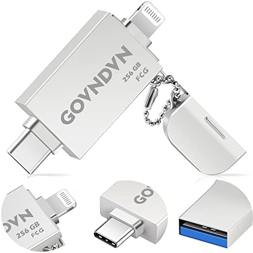 GOVNDVN MFi Certified 256GB iPhone Photo-Stick-Storage iPhone-Memory-Flash Drive Photo-Storage-Thumb-Drive Picture Video USB Backup Stick iPad Memory Storage Device Back Up Photo Save for Mac iPad