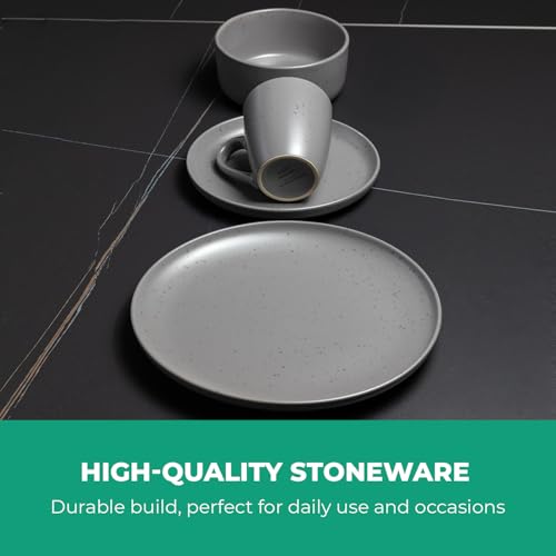 Royalford 16 Piece Stoneware Dinnerware Set - Kitchen Dinner Set, Stoneware Tableware Crockery - Includes 4 Dinner Plates, 4 Dessert Plates, 4 Cereal Bowl and 4 Mugs, Grey - Image 5