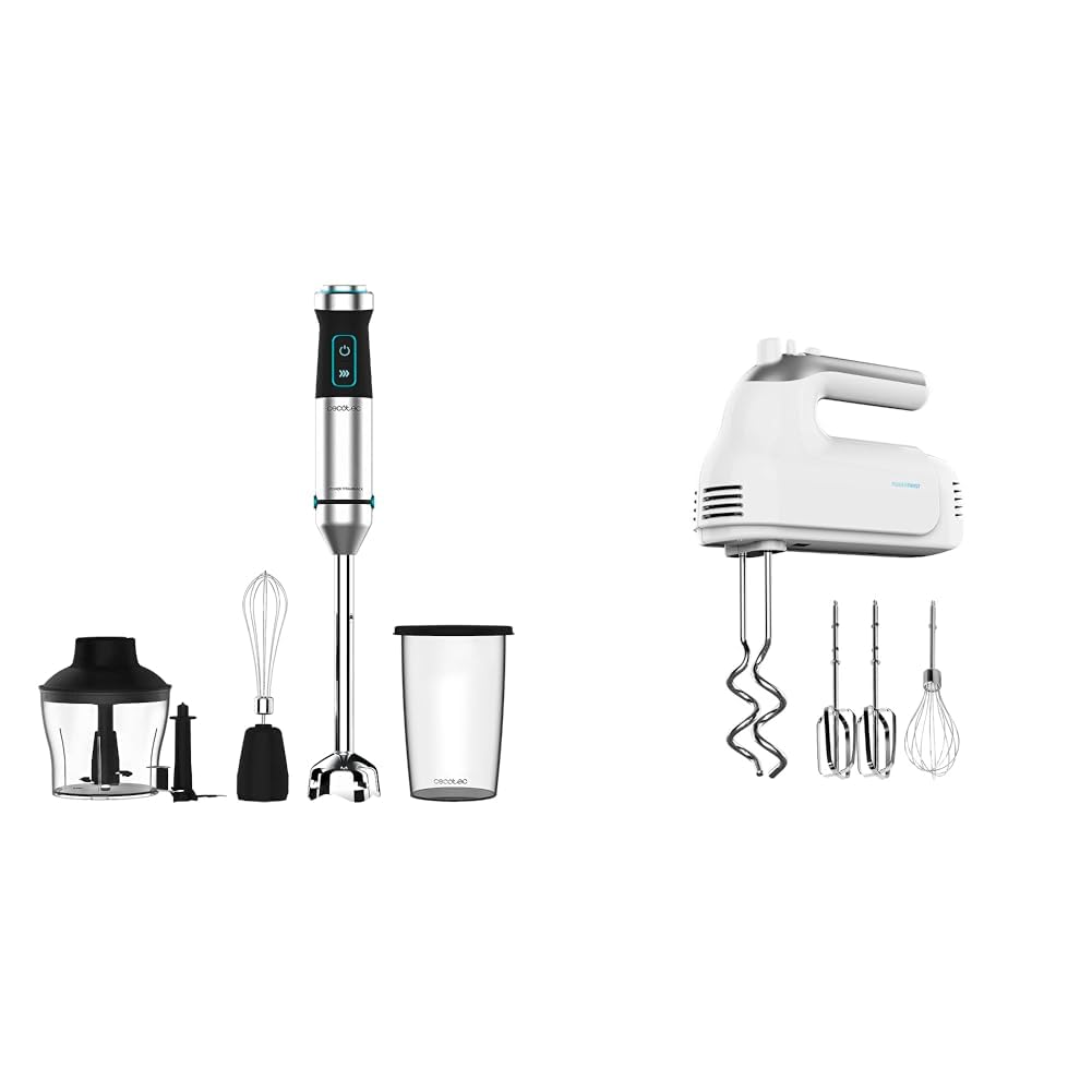 Cecotec Batidora de mano Power TitanBlack 1500 XL Cream&Crush. Potencia 1500 W & Batidora de Varillas PowerTwist 500. 500 W de Potencia, 5 Niveles de Velocidad, Función