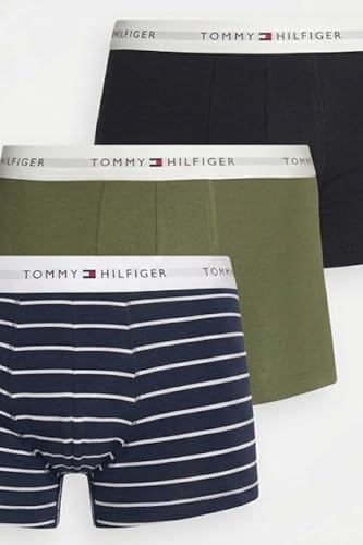 Tommy Hilfiger Premium Essential Lot de 3 caleçons en Coton Stretch Bleu, Doré (Noir/Gris Bras/TRM stpe), S