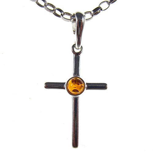 BALTIC AMBER AND STERLING SILVER 925 CROSS PENDANT NECKLACE - 14 16 18