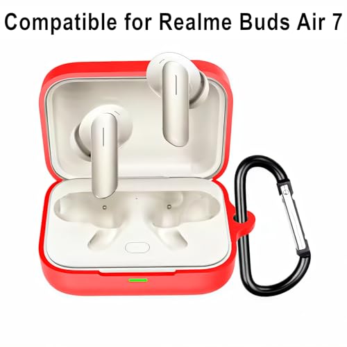 Image of Silicone Case Compatible with Realme Buds Air 7 | 7 Pro (2025), Soft Silicone 360 Full Protection Dust-Proof Shockproof Case Cover with Hook (Cover Only) (Deadpool), Orange