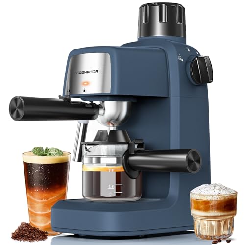 KEENSTAR 3.5Bar Espresso Machine with Milk Frother, 800W Compact Espresso and Cappuccino Machine with Preheating Function, 4 Cup Espresso Maker for Cappuccino or Latte, Gift for Coffee Lover Update
