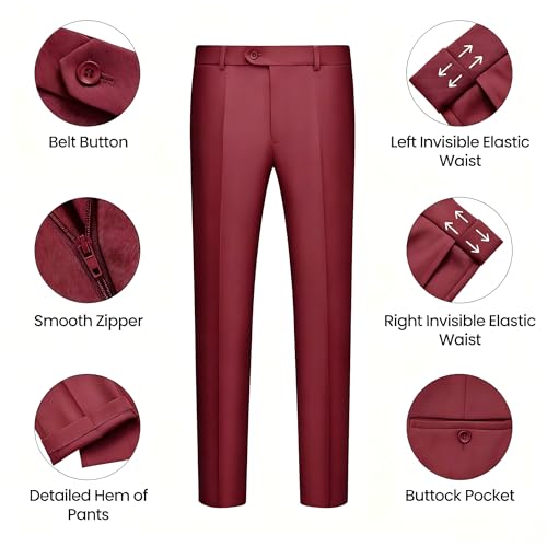WULFUL Men's 3 Piece Slim Fit Suit Set One Button Blazer Jacket Pants Tuxedo Set Red by WULFUL - Used condition - Image 2