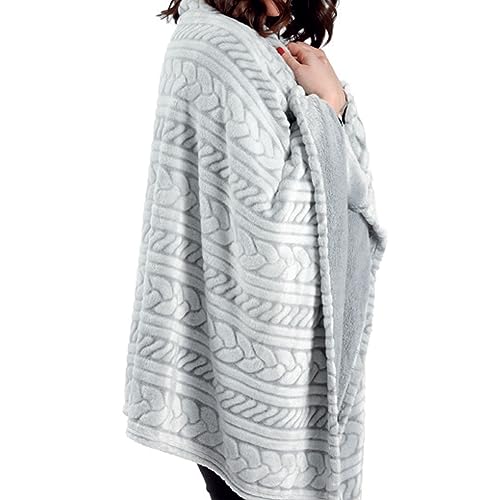 BIANCHERIAWEB Poncho Felpa Plaid Coperta Retro Agnellato Sherpa Inverno Caldo Dis. Maglia Poncho Grigio