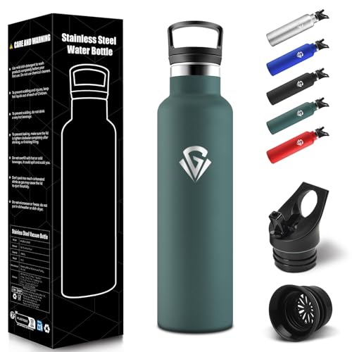 Botella Termica 750 ML, Termo Sin BPA, Botella de Agua Acero Inoxidable, Aislamiento Al Vacío de Doble Pared, Termo, Acero Inoxidable 18/8, Cantimplora para Adultos, Deporte, Oficina - Verde militar