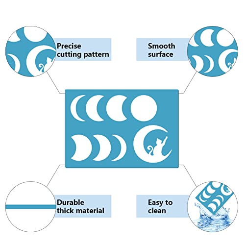 GORGECRAFT 2 Styles Jewelry Shape Template Earring Stencils Reusable Stars Moon Phase Cats Round Cutouts Cutting Stencil Templates for Drawing Earrings Favors Necklace Making Accessories 5X3.5 - Image 4