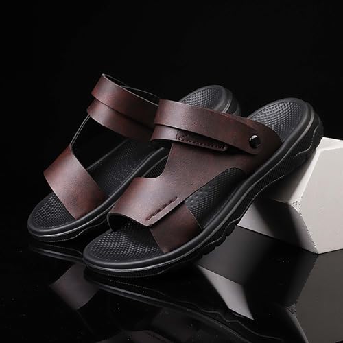 Men's leather oversized comfortable two-piece casual slippers, anti slip beach sandals4