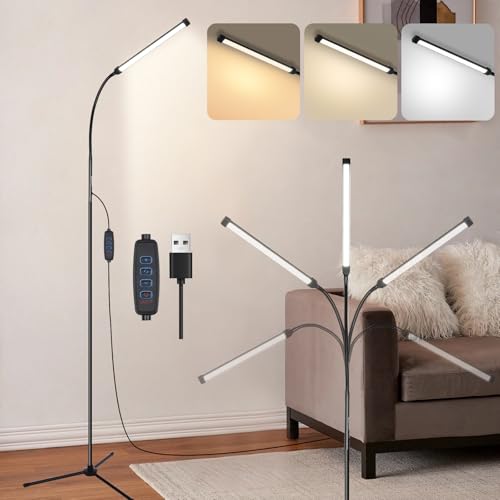 BTTO LED Floor Lamp Dimmable,Adjustable Black Reading Floor Lamp mit Gooseneck,Tripod Stand Light,3 Color Temperatures LED Light Standing Lamps for Living Room Bedroom Office