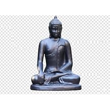 PLANTATOREM Handmade High-Fired Ceramics Meditating Buddha Statue, Matte Black/Stone Brown, Traditional Authentic Earthenware, 22L x 19.5W x 31.5H inches
