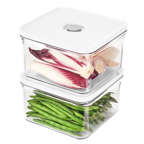 VAKUEN Premium Airtight Food Storage Containers, Square 2PC/Set(1.48qt/1.5Lx2pcs), Smart One-Click Seal Lid, No Hinges, 100% Leak Proof, BPA-FREE, Dishwasher, Freezer & Microwave Safe