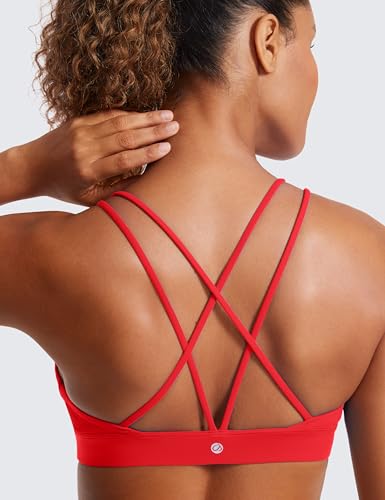 Image of CRZ YOGA Butterluxe V Neck Strappy Sports Bras | Light Support, Removable Pads, Yoga, Extremely Soft, Criss Cross Back, Spaghetti Straps, for Women