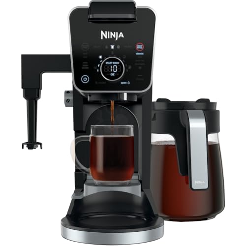 Ninja CFP301 DualBrew Pro Specialty 12-Cup Drip Maker with Glass Carafe, Single-Serve for Coffee Pods or Grounds, with 4 Brew Styles, Frother & Separate Hot Water System, Black