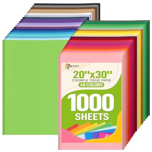 Image of Simetufy 1000 Sheets 20 x 30 Tissue Paper 40 Assorted Colors for Gift Bags | Tissue Paper Bulk for Gift Bags Crafts Wrapping, Colored Tissue Paper Squares for Birthday Wedding Holiday Decor Christmas