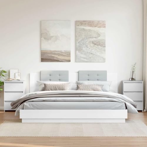vidaXL 2X Nachttisch mit 3 Schubladen Nachtschrank Nachtkonsole Nachtkommode Schlafzimmer Schrank Kommode Hochglanz-Weiß 40x35x62,5cm Holzwerkstoff