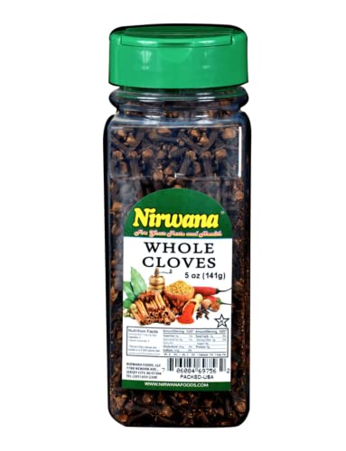 Nirwana Asian Indian Spice Cloves Whole Laung Clavo Premium Quality for Cooking, Baking, Tea, Beverages, Pomander Balls, Hand Selected All Natural Vegan Spices and Seasoning 5oz