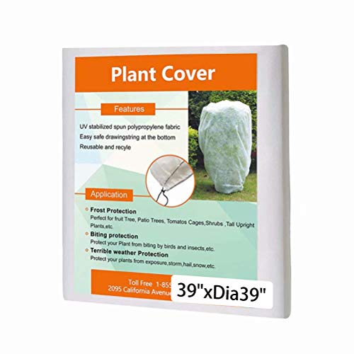 Agfabric Plant Covers Freeze Protection 39''Hx39''Dia 0.55oz Plant Frost Protection Covers Garden Plant Cover Drawstring Bags Winter Frost pests Protection,White