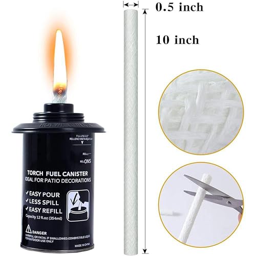 Noneea Replacement Wicks for Tiki Torche and DIY Wine Bottle Oil Lamps 0.5 inch by 9.85 Inch - 12 Per Package(0.5 * 9.85 in) - Thumbnail 3