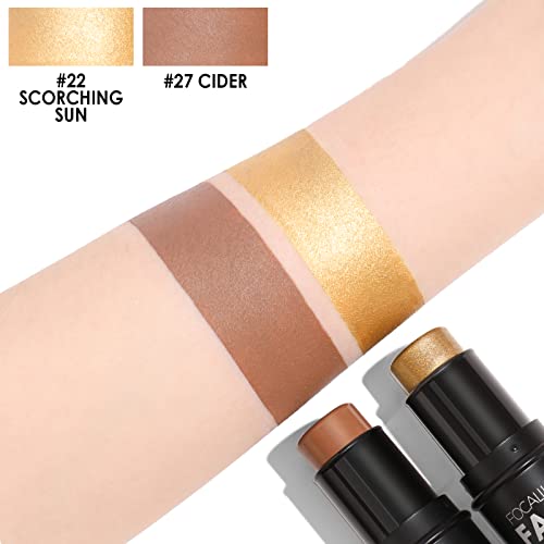 Focallure 2 Pcs Mineral Cream Contour Stick,Moisturize Highlighter And Bronzer Pen,Non Stick Face Brightens & Shades Pencil,Long Lasting & Smooth Gliding Face Illuminator Makeup (Medium-Warm) #TOP2