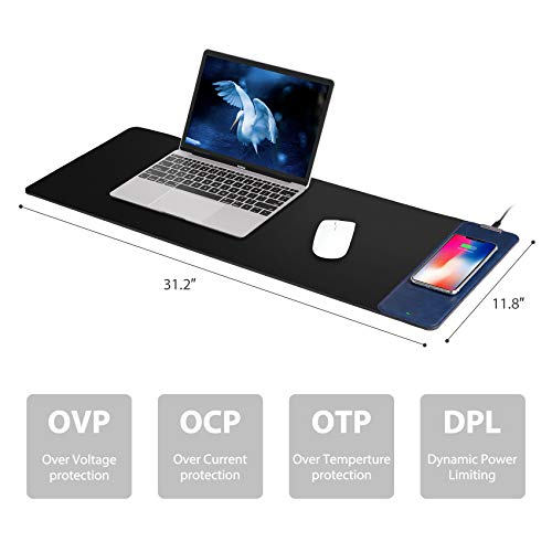 Large Mouse Pad With Wireless Charger For Iphone 14, Iphone 13, Iphone 12, Iphone 11, Iphone X And Iphone 8, Extended Mouse Mat, Desk Pad Mat, Desktop Mat (31.49" X 11.81" X 0.47") #TOP5