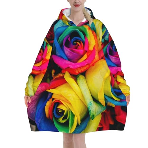 Couverture à capuche femme motif roses arc-en-ciel le cadeau idéal