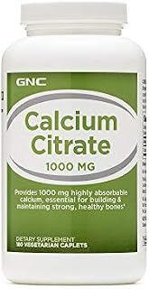 GNC Calcium Citrate 1000mg, 180 Caplets, Support for Building and Maintaining Strong, Healthy
