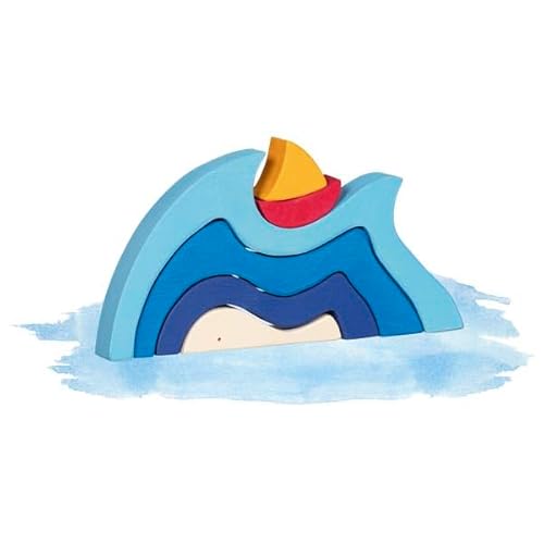 goki Evolution 58317 – Designpuzzle Wellen und Segelboot aus Holz – Stapelspiel zum kreativen Spielen – Made in Europe