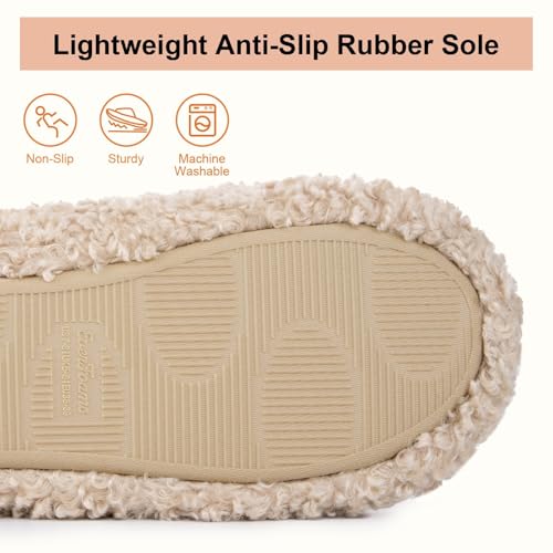 EverFoams Women’s Fuzzy Slippers Slip-On Memory Foam Khaki,9-10 US - image 6