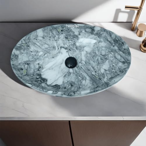 Image of Designer Counter Top Wash Basin | Tabletop Ceramic Bathroom Sink | Wash Basin Over Counter | Wash Basin For Bathroom, Living Room (24 x 15 x 6 Inch) (Designer Grey)