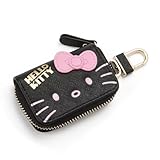 Cartoon Cute Car Remote Key Case,PU Leather Car Key Holder Ring Box,Metal Hook Zipper Embroidered Bag,Wristlet Keychain Key Case,for Women and Men. (Pink)