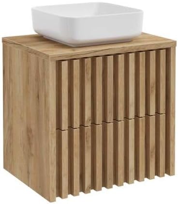 600mm Lamella Oak Wall-Hung Bathroom Vanity Unit with White Countertop Basin Sink – Stylish & Elegant Design for Cloakroom