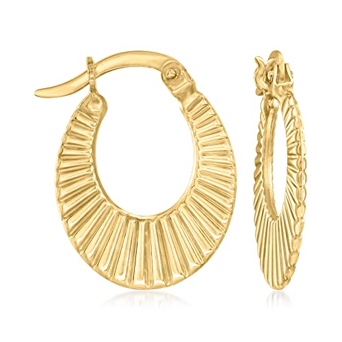 Canaria 10Kt Yellow Gold Graduated Ribbed Hoop Earrings #TOP7