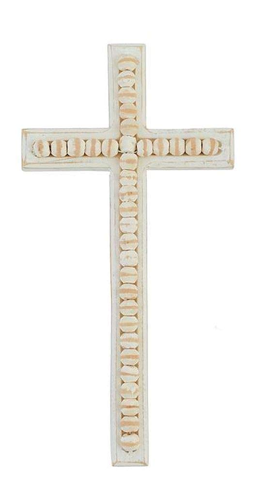 Mud Pie Large Beaded Wood Cross, White