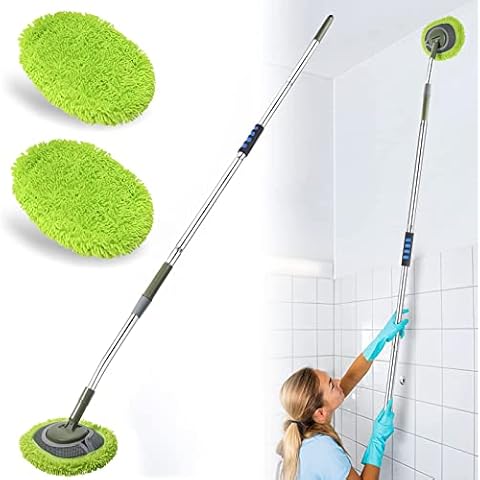 Wall Cleaner, Max 66'' Wall Mop with Long Handle, Ceiling Dust Mop with 15° Labor-Saving Elbow Extension Pole, Baseboard Duster Washer Scrubber, High Reach Window Cleaning Brush, Roof Cleaning Tool-GN Cover