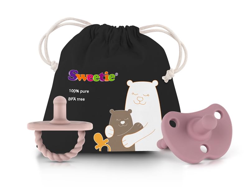 Miniatura 3 de Sweetie Chupete de silicona para bebé, chupete de silicona suave, certificado sin BPA, juego de 2 (rosa claro, morado oscuro)