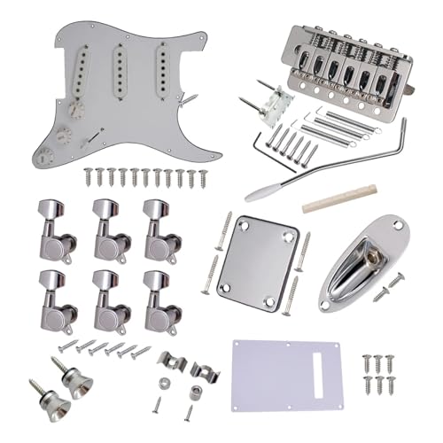ギター本体 ST エレキギター用フルセット DIY アクセサリー配線済みピックガードブリッジ SSS ピックアップギターアクセサリーを含む (Color : Silver)