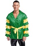 Jhaoyu Men's Rumba Salsa Dance Costume Sets Flare Sleeve V Neck Shirts with Belt Halloween Party Green XX-Large